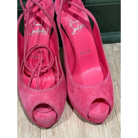 Christian Louboutin LACE UP 120 Suede Platform Heels Sandals Shoes 38 $995 - Picture 10 of 10